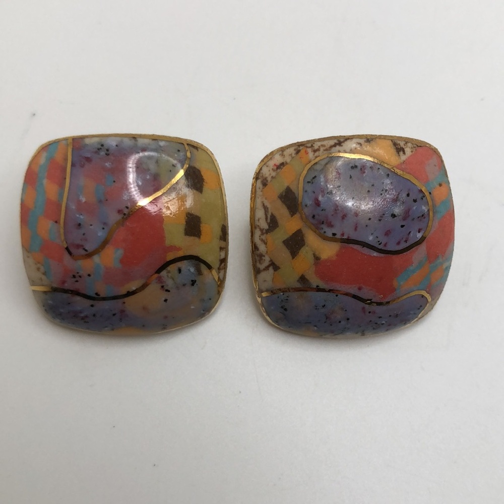 Cynthia Chuang Jewelry 10 Stud Earrings Hand made Porcelain Signed